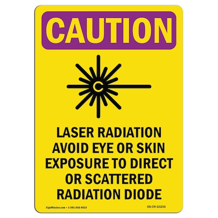 OSHA CAUTION RADIATION Laser Radiation Avoid W/ Symbol 24in X 18in Rigid Plastic